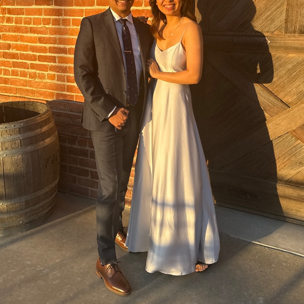 Show Me Your MuMu Shimmery Silver Blue Maxi Dress